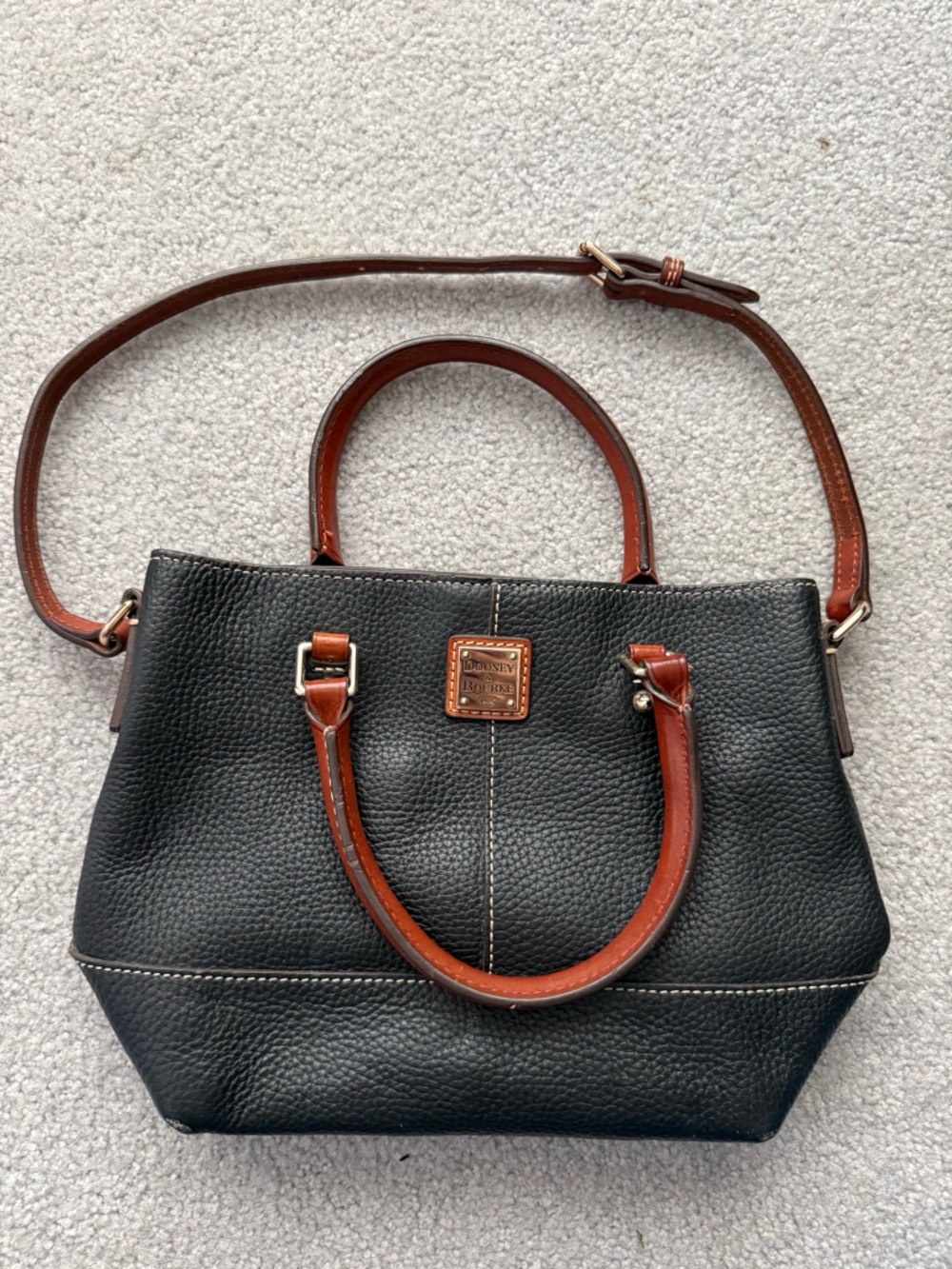 Dooney & Bourke Black Satchel with Brown Trim